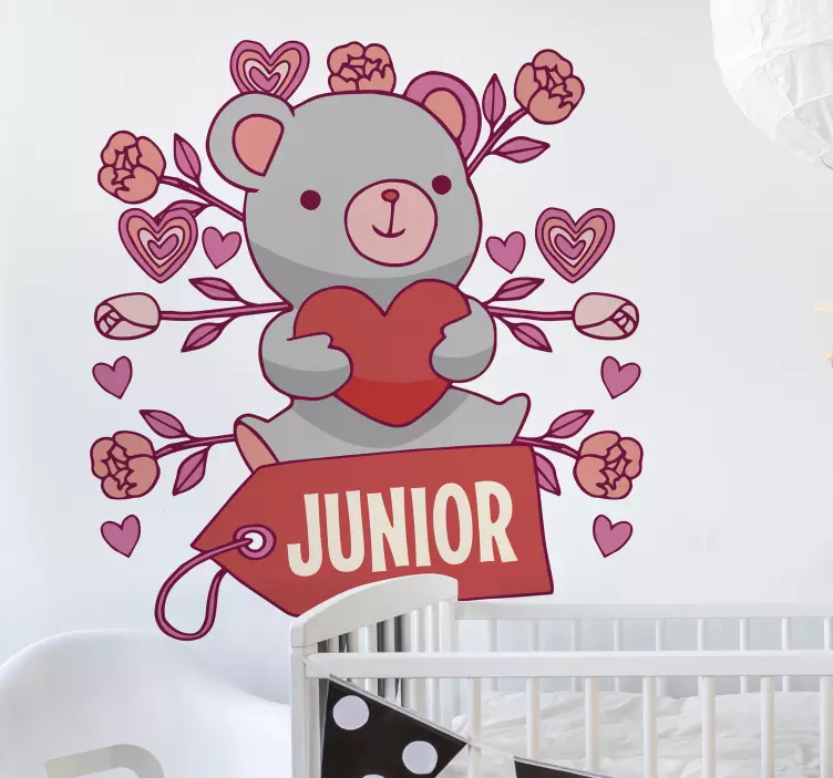 Vinilo pared infantil lindo oso de corazón - TenVinilo