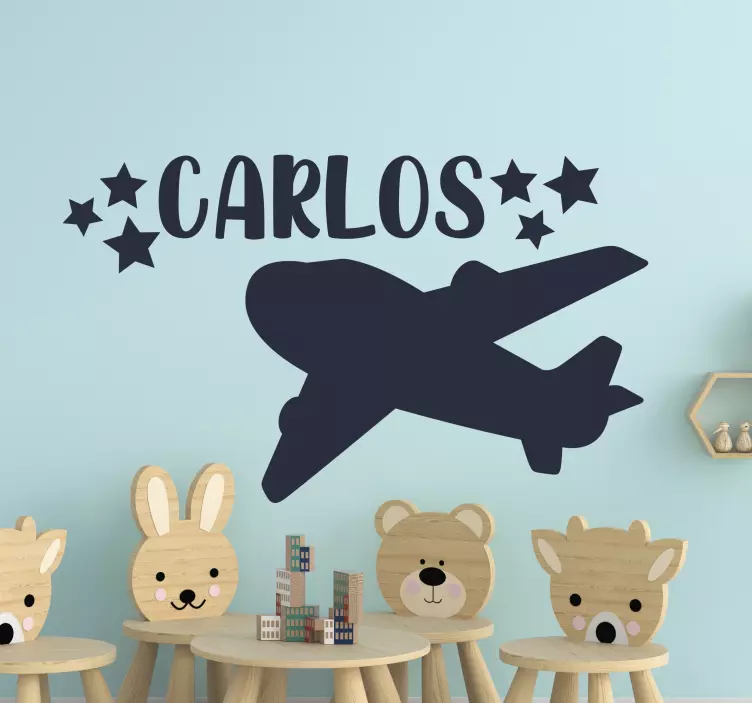 Vinilo pared infantil motivo de avión personalizado - TenVinilo