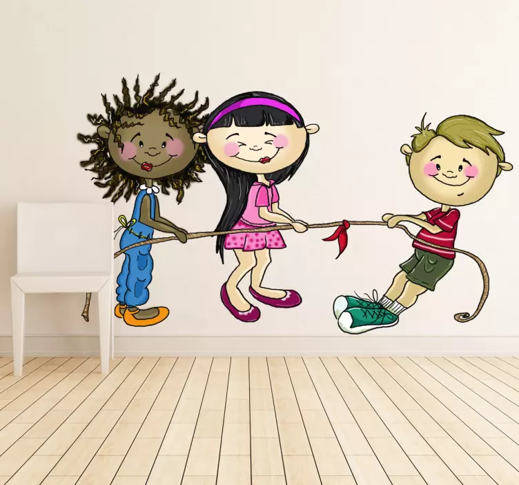 Vinilo infantil jugando al tira y afloja - TenVinilo