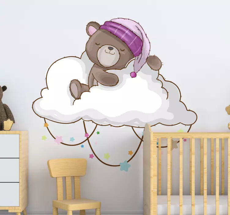 Vinilo pared infantil nube de oso dormido - TenVinilo