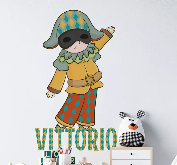 Vinilo pared infantil personaje bufón colorido - TenVinilo