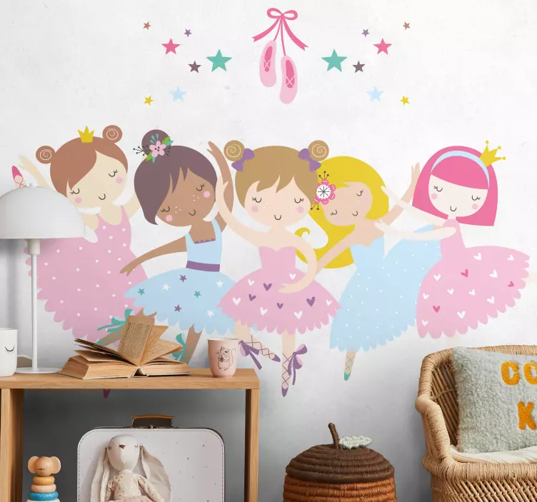 Vinilo pared infantil personajes de bailarinas bailando - TenVinilo