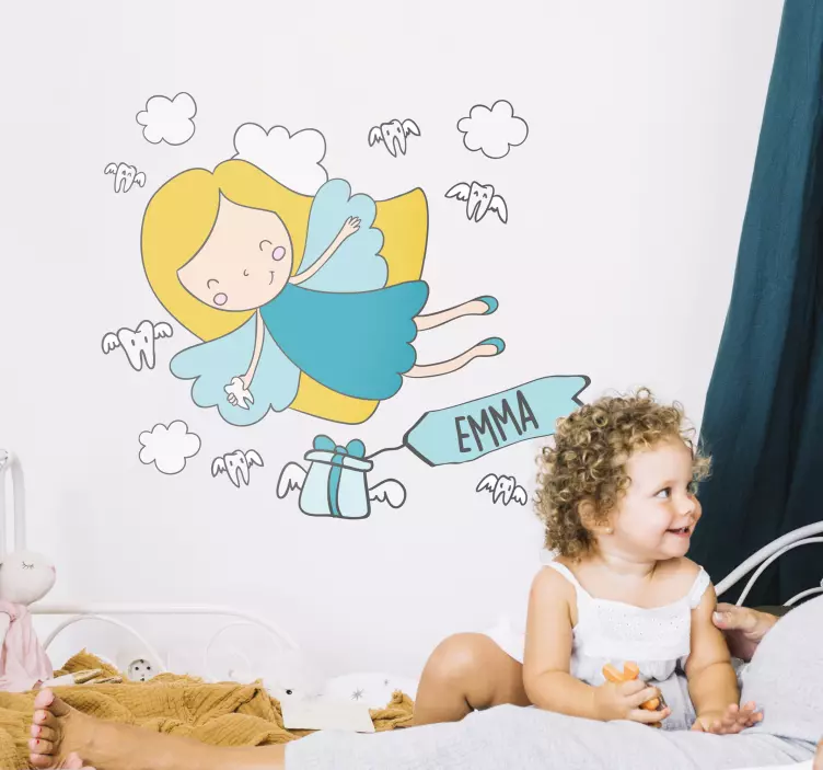 Vinilo pared infantil regalo de hada voladora - TenVinilo