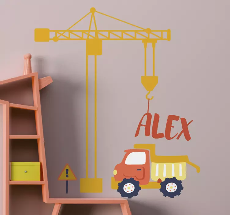 Vinilo pared infantil tema grúa de construcción - TenVinilo