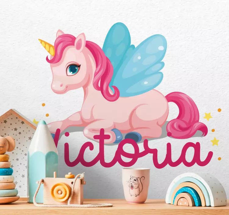 Vinilo pared infantil unicornio mágico personalizado - TenVinilo