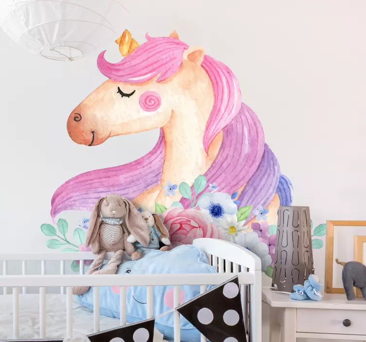 Vinilo infantil de cuento unicornio tono pastel - TenVinilo