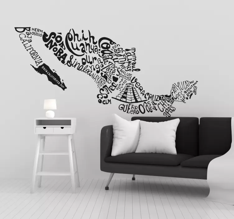 Vinilo pared mapa México nombres - TenVinilo