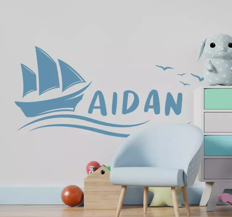 Vinilo infantil náutico con nombre y velero - TenVinilo