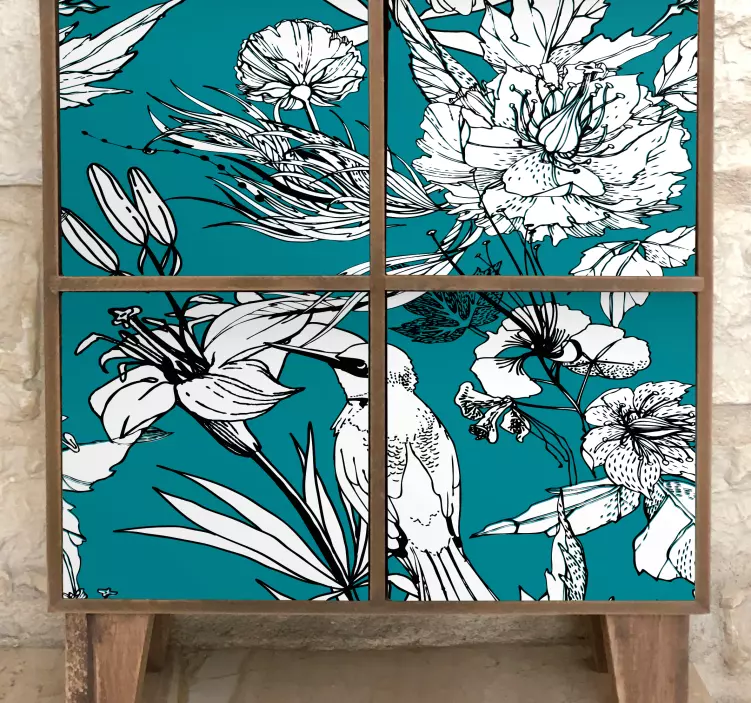 Vinilo para mueble patrones florales de pájaros - TenVinilo