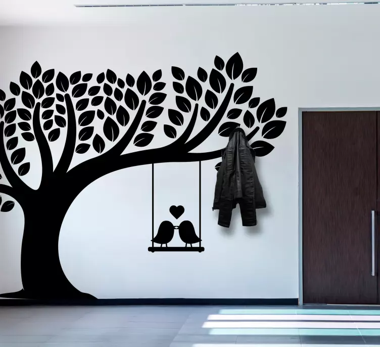 Perchero adhesivo Columpio de árbol con pájaros - TenVinilo