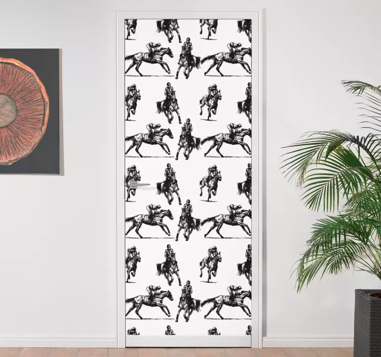 Vinilo para puerta Patrón de caballo blanco y negro - TenVinilo