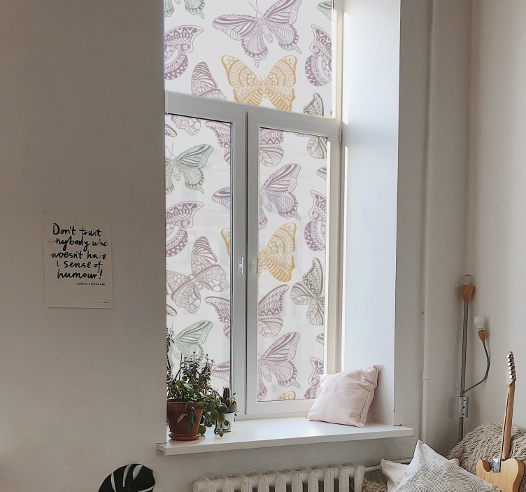 Vinilo para ventana mariposas ornamentales de colores - TenVinilo