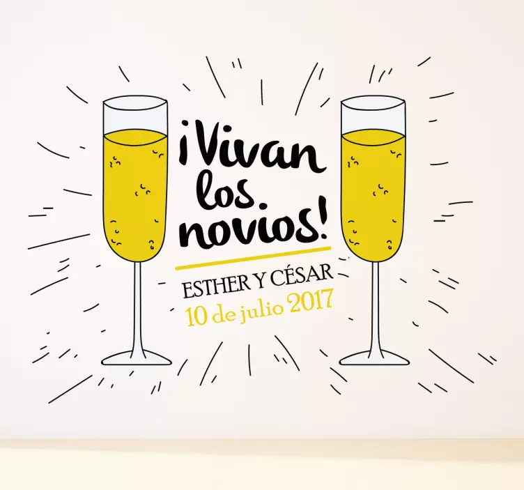 Pegatina boda vivan los novios personalizable - TenVinilo