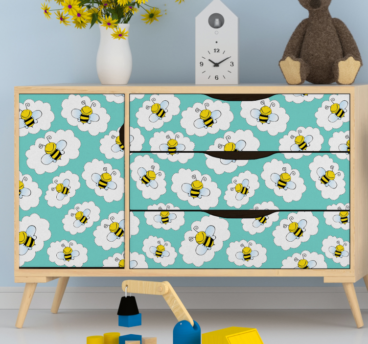 Vinilo infantil para muebles nubes y abejas - TenVinilo