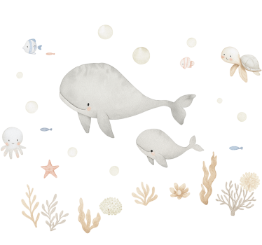 Vinilo infantil animales marinos pastel - TenVinilo