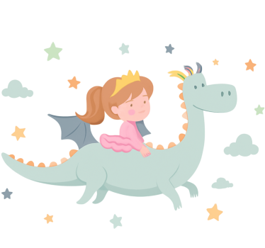 Vinilo pared infantil princesa en un dragón - TenVinilo