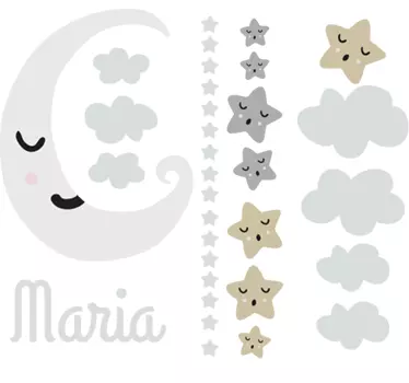 Vinilo decorativo infantil con nombre luna y estrellas - TenVinilo