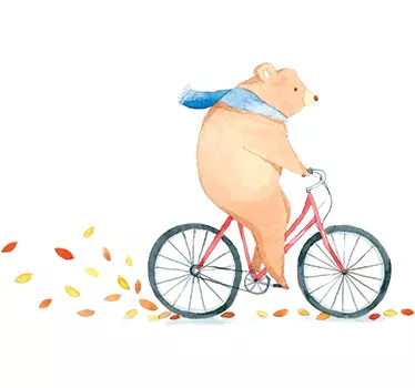 Vinilo infantil oso bicicleta otoño - TenVinilo