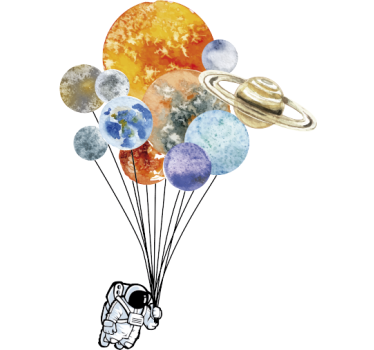 Vinilo infantil astronauta y globos planetarios - TenVinilo
