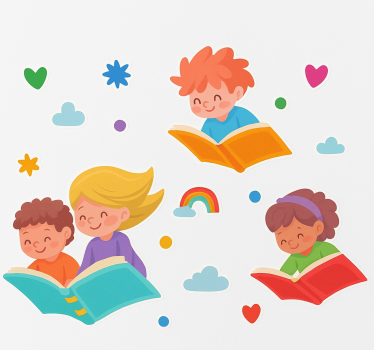 Vinilo educativo libros voladores y niños - TenVinilo