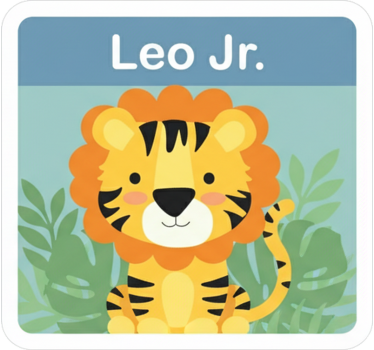 Vinilo infantil etiqueta de león personalizada - TenVinilo