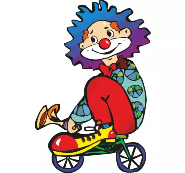 Vinilo pared infantil payaso en bicicleta - TenVinilo