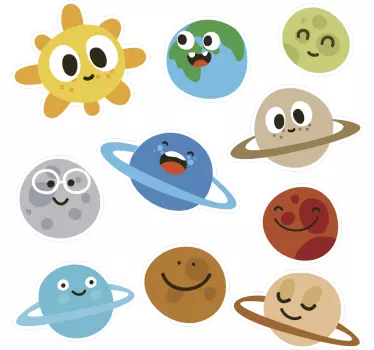 Vinilo sistema solar planetas infantiles felices - TenVinilo
