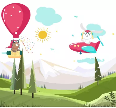 Vinilo para niños ilustración paisaje montaña - TenVinilo
