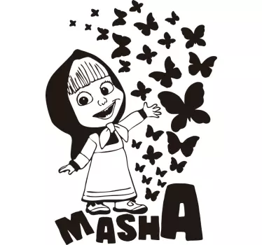 Vinilo decorativo cartoon Masha con mariposa - TenVinilo