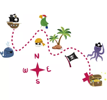 Vinilo infantil mapa del tesoro con animales - TenVinilo