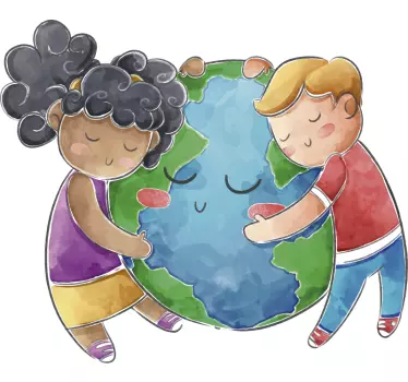 Vinilo adhesivo de niños abrazando planeta - TenVinilo