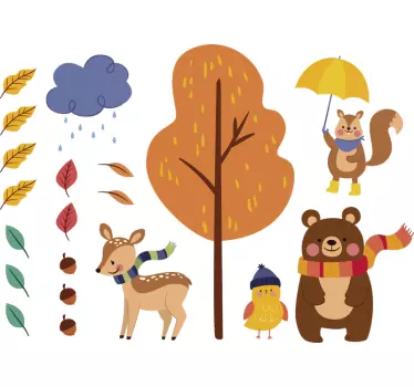 Vinilo para niños con animales en paisaje de otoño - TenVinilo