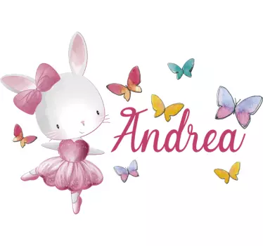Vinilo pared de ballet conejita bailando personalizable - TenVinilo