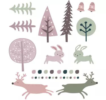 Vinilo infantil animales y arboles estilo nordico - TenVinilo