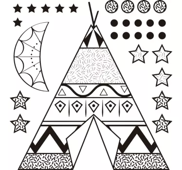 Vinilo pared infantil teepee con estrellas - TenVinilo