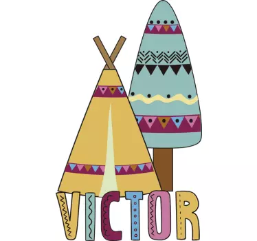 Vinilo pared infantil tipi y árbol vibrante - TenVinilo