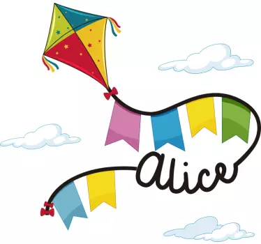Vinilo para niños de cometa nubes personalizable - TenVinilo
