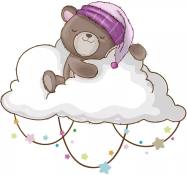Vinilo pared infantil nube de oso dormido - TenVinilo