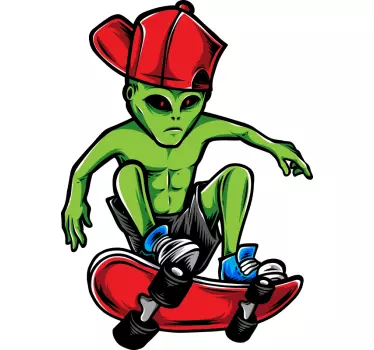 Vinilo decorativo de alienígena con skate - TenVinilo