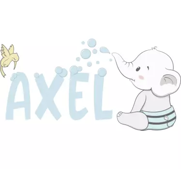 Vinilo infantil dibujo de elefante bebé con nombre - TenVinilo