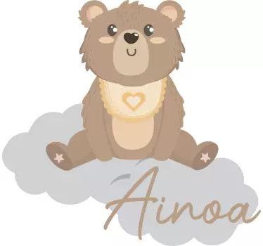 Vinilo para bebés oso adorable con nubes y nombre - TenVinilo