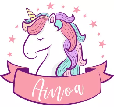 Vinilo infantil unicornio rosa personalizable - TenVinilo
