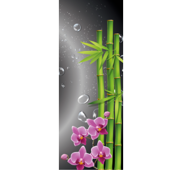 Vinilo para mampara ducha cañas de bambú y flores - TenVinilo