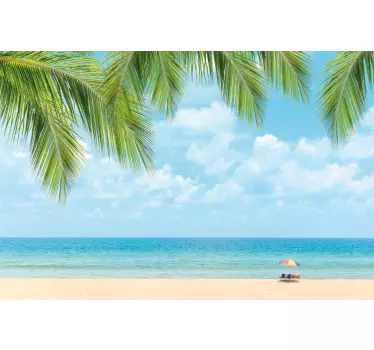 Vinilo ventana paisaje a playa caribeña - TenVinilo