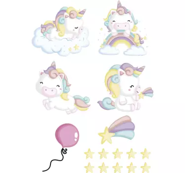 Vinilo pared infantil lindos personajes de unicornio - TenVinilo