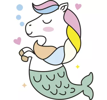 Vinilo pared infantil cuento sirena unicornio - TenVinilo