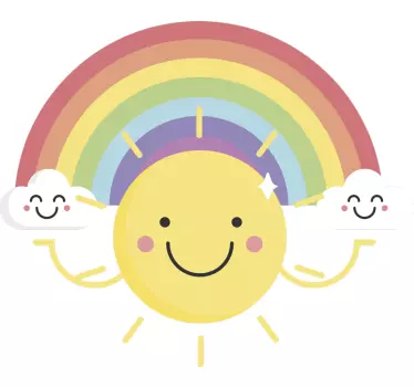 Vinilo pared infantil dibujo arcoiris y sol - TenVinilo