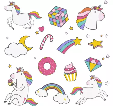 Vinilos pared infantiles set de unicornios y arcoiris - TenVinilo