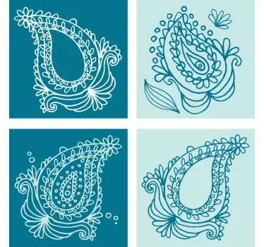 Azulejos vinílicos paisley florales azules - TenVinilo