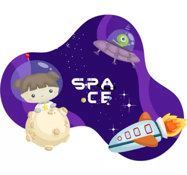 Vinilo infantil niña astronauta en el espacio - TenVinilo